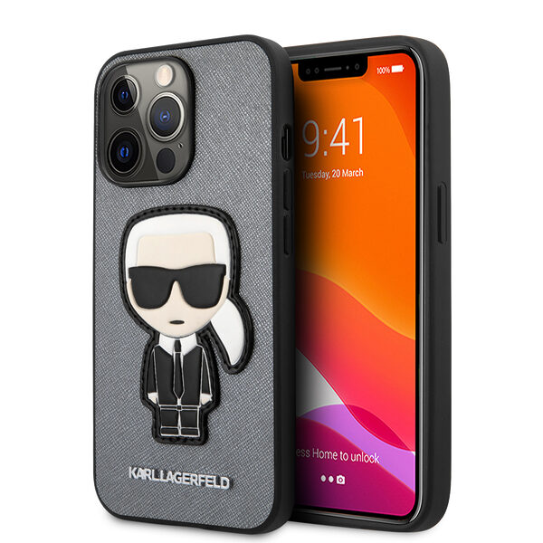 Karl Lagerfeld Ikonik Patch Saffiano Hard Case Θήκη προστασίας από δερματίνη – iPhone 13 Pro (ασημί – KLHCP13LOKPG) - Image 1