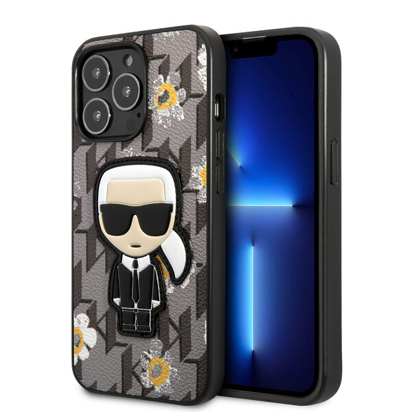 Karl Lagerfeld Flower Mono Ikonik Patch Case Θήκη προστασίας από δερματίνη – iPhone 13 Pro (Γκρι – KLHCP13LPMNFIK1) - Image 1