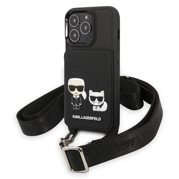 Karl Lagerfeld Crossbody Embossed K+C Saffiano Hard Case Karl's Head Θήκη προστασίας από δερματίνη με λουράκι – iPhone 13 Pro (Μαύρο - KLHCP13LSAKCHSK) - Image 1
