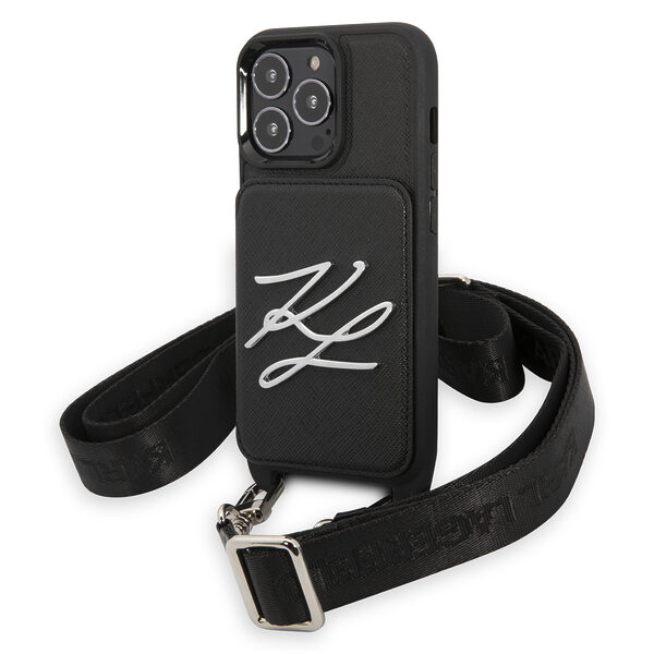 Karl Lagerfeld Crossbody Autograph Saffiano Hard Case Karl's Head Θήκη προστασίας από δερματίνη με λουράκι – iPhone 13 Pro (Μαύρο - KLHCP13LSAKLCK) - Image 1