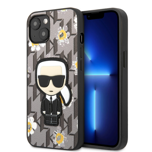 Karl Lagerfeld Flower Mono Ikonik Patch Case Θήκη προστασίας από δερματίνη – iPhone 13 (Γκρι – KLHCP13MPMNFIK1) - Image 1