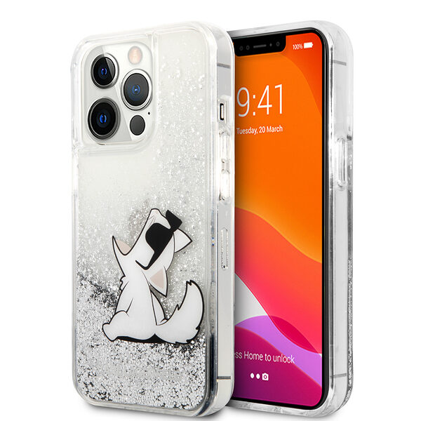 Karl Lagerfeld "Choupette Fun" Hard Case Θήκη προστασίας από σιλικόνη – iPhone 13 Pro Max (Clear/Glitter Silver) - Image 1