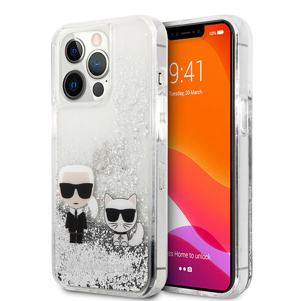 Karl Lagerfeld Transparent Hard Case Karl+Choupette Θήκη προστασίας – iPhone 13 Pro Max (Clear/Glitter Silver) - Image 1