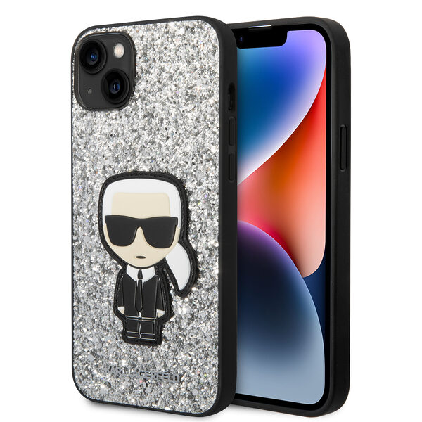 Karl Lagerfeld Glitter Flakes Case with Ikonik Patch and Metal Logo Θήκη προστασίας από σιλικόνη – iPhone 14 Plus (Glitter Silver) - Image 1