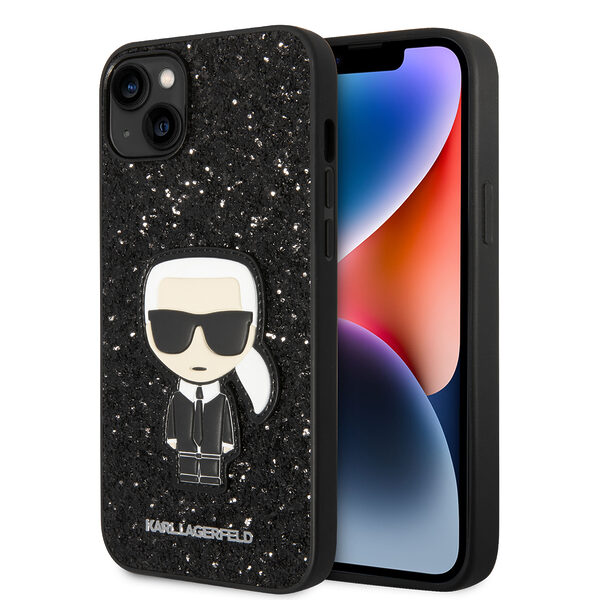 Karl Lagerfeld Glitter Flakes Case with Ikonik Patch and Metal Logo Θήκη προστασίας από σιλικόνη – iPhone 14 Plus (Glitter Black) - Image 1