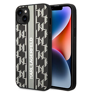 Karl Lagerfeld Monogram Stripe Back Cover PU Leather Case Θήκη προστασίας από δερματίνη – iPhone 14 Plus (Γκρι - KLHCP14MPGKLSKG)