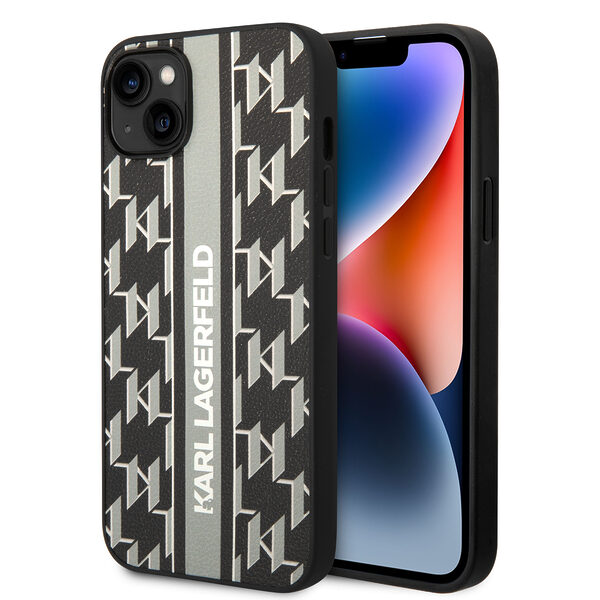 Karl Lagerfeld Monogram Stripe Back Cover PU Leather Case Θήκη προστασίας από δερματίνη – iPhone 14 Plus (Γκρι - KLHCP14MPGKLSKG) - Image 1