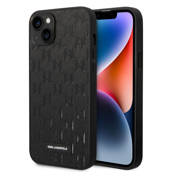 Karl Lagerfeld Monogram Stripe Back Cover PU Leather Case Θήκη προστασίας από δερματίνη – iPhone 14 Plus (Μαύρο - KLHCP14MSAKLHPK) - Image 1