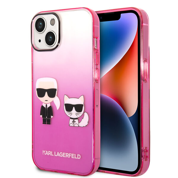 Karl Lagerfeld Ikonik Gradient Transparent Case Karl and Choupette Θήκη προστασίας από σιλικόνη – iPhone 14 (Clear / Gradient Pink) - Image 1