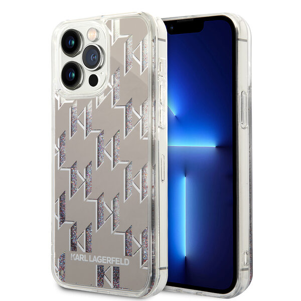 Karl Lagerfeld Monogram Liquid Glitter Case Θήκη προστασίας από σιλικόνη – iPhone 14 Pro Max (Ασημί – KLHCP14XLMNMS) - Image 1