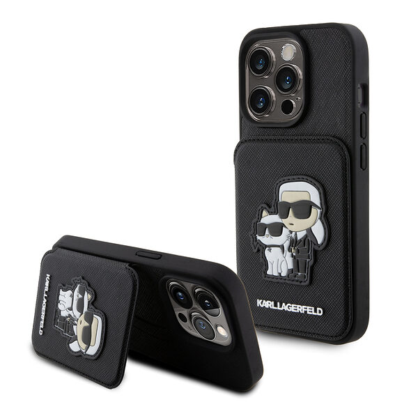 Karl Lagerfeld Karl+Choupette Saffiano Cardslots & Stand Case Θήκη προστασίας από δερματίνη με υποδοχή για κάρτες και stand– iPhone 15 Pro (Black – KLHCP15LSAKCSCK) - Image 1