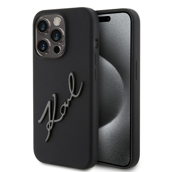 Karl Lagerfeld “Karl Script Logo” Hard Case Θήκη προστασίας από σιλικόνη – iPhone 15 Pro (Black – KLHCP15LSKSBMCK) - Image 1