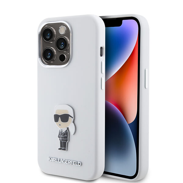 Karl Lagerfeld Ikonik Metal Pin Hard Case Θήκη προστασίας από σιλικόνη  – iPhone 15 Pro (White – KLHCP15LSMHKNPH) - Image 1