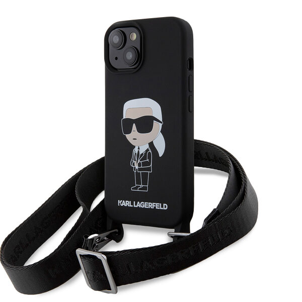 Karl Lagerfeld Crossbody Ikonik Hard Case Θήκη προστασίας από σιλικόνη – iPhone 15 (Black – KLHCP15SSCBSKNK) - Image 1