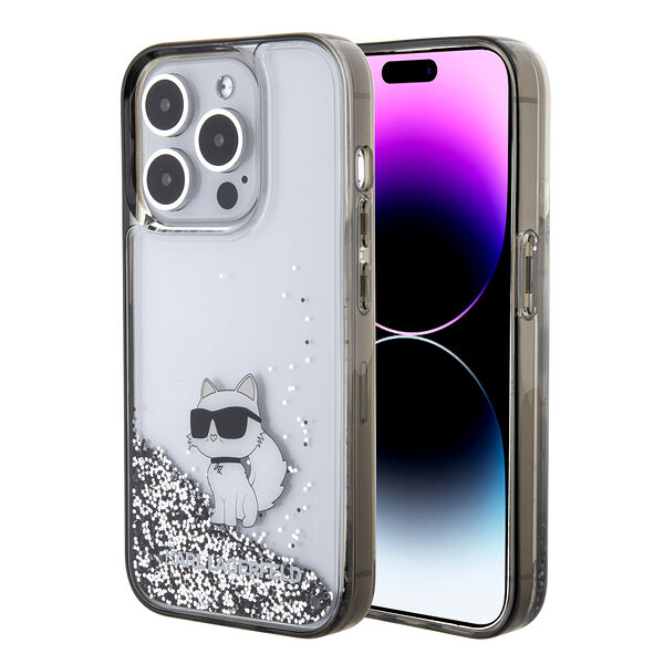 Karl Lagerfeld Ikonik Case Choupette Θήκη προστασίας από Liquid σιλικόνη – iPhone 15 Pro Max (Clear / Silver Glitter – KLHCP15XLKCNSK) - Image 1