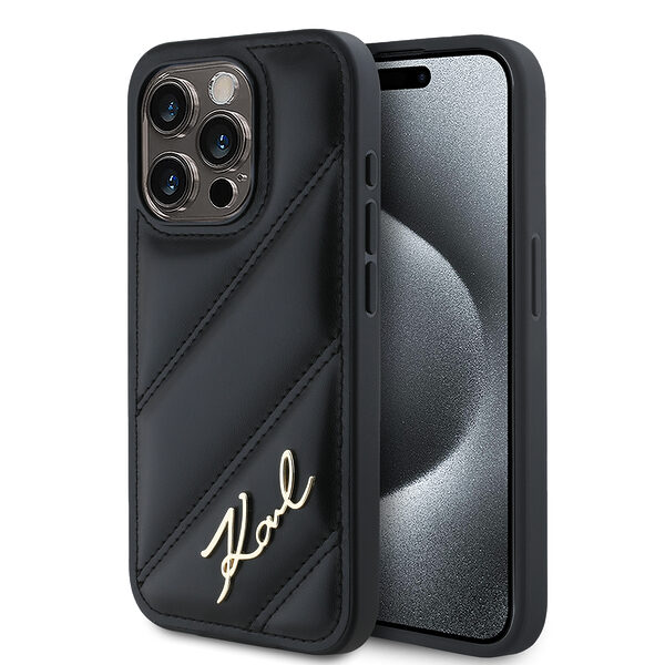 Karl Lagerfeld “Quilted Metal Signature Logo Collection” Case Θήκη προστασίας από δερματίνη – iPhone 15 Pro Max (Μαύρο – KLHCP15XPQDSMGK) - Image 1
