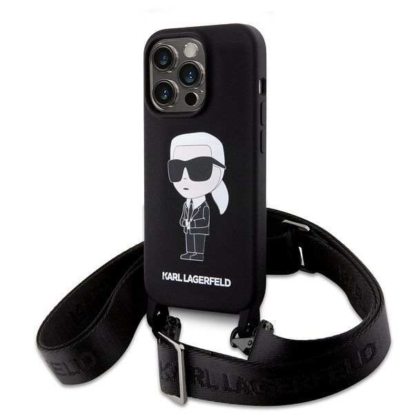 Karl Lagerfeld Crossbody NFT Cardslot Ikonik Saffiano Hard Case Karl and Choupette Θήκη προστασίας από δερματίνη με λουράκι – iPhone 15 Pro Max (Μαύρο - KLHCP15XSCBSKNK) - Image 1