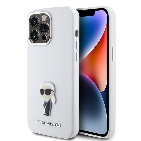 Karl Lagerfeld Ikonik Metal Pin Hard Case Θήκη προστασίας από σιλικόνη  – iPhone 15 Pro Max (White – KLHCP15XSMHKNPH) - Image 1