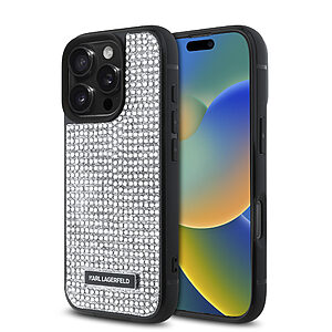Karl Lagerfeld “Rhinestones Metal Plate Logo Collection” Θήκη προστασίας για iPhone 16 Pro (Ασημί – KLHCP16LHDSPLG)