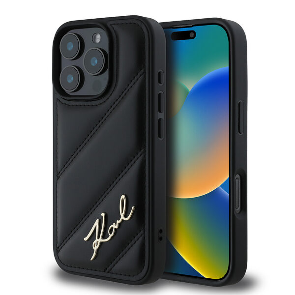 Karl Lagerfeld “Quilted Metal Signature Logo Collection” Case Θήκη προστασίας από δερματίνη – iPhone 16 Pro (Μαύρο – KLHCP16LPQDSMGK) - Image 1