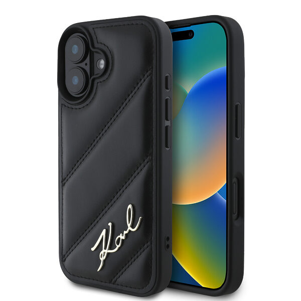 Karl Lagerfeld “Quilted Metal Signature Logo Collection” Case Θήκη προστασίας από δερματίνη – iPhone 16 (Μαύρο – KLHCP16SPQDSMGK) - Image 1