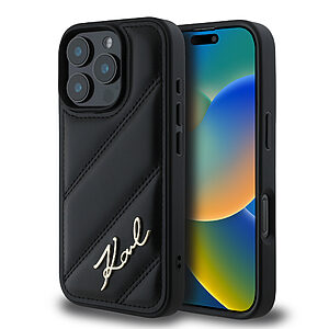 Karl Lagerfeld “Quilted Metal Signature Logo Collection” Case Θήκη προστασίας από δερματίνη – iPhone 16 Pro Max (Μαύρο – KLHCP16XPQDSMGK)