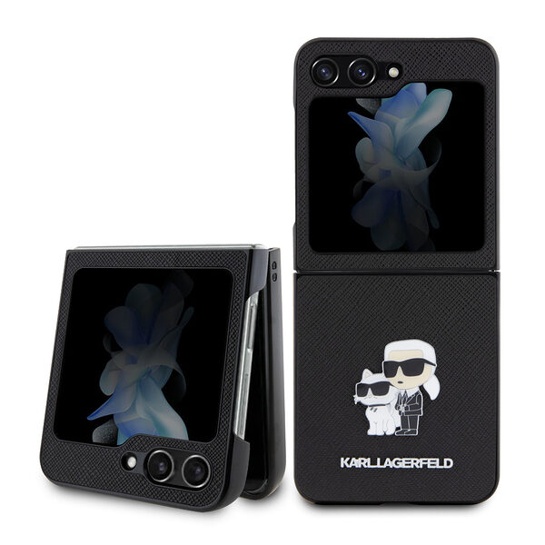 Karl Lagerfeld Karl + Choupette Metal Pin Saffiano Case Θήκη προστασίας από δερματίνη – Galaxy Z Flip 5 (Black – KLHCZF5SAKCNPK) - Image 1