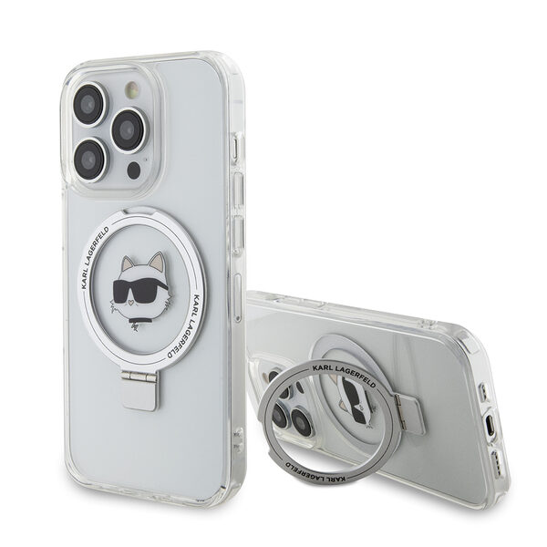 Karl Lagerfeld Magsafe Ringstand Case “Choupette’s Head” Θήκη προστασίας από σκληρό πλαστικό για iPhone 15 Pro (White – KLHMP15LHMRSCHH) - Image 1