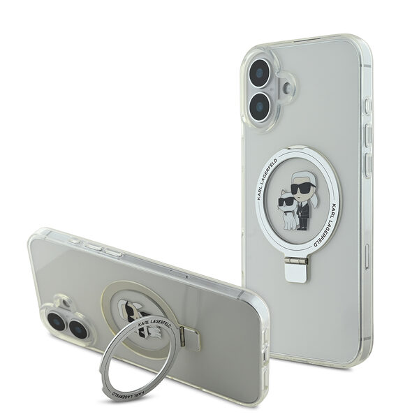Karl Lagerfeld Magsafe Ringstand Case “Karl + Choupette's Head” Θήκη προστασίας από σκληρό πλαστικό για iPhone 16 Plus (Διάφανη – KLHMP16MHMRSKCH) - Image 1