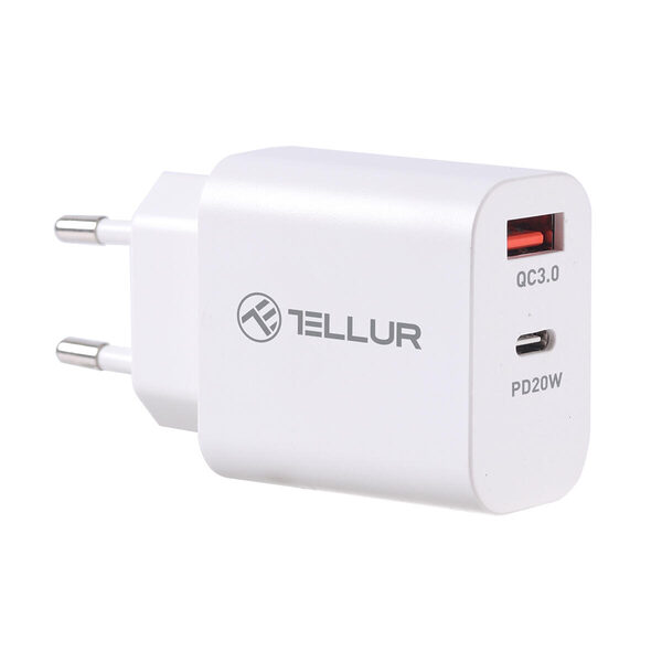 Tellur PDHC101 Φορτιστής δύο θυρών 38W PD (PD20W + QC3.0 18W) σε λευκό χρώμα (TLL151381) - Image 1