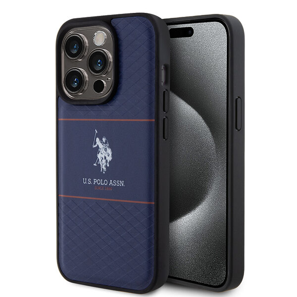 U.S. Polo Assn. HC PU Pattern Stripe – Θήκη προστασίας από σιλικόνη iPhone 15 Pro(Navy – USHCP15LPTRV) - Image 1