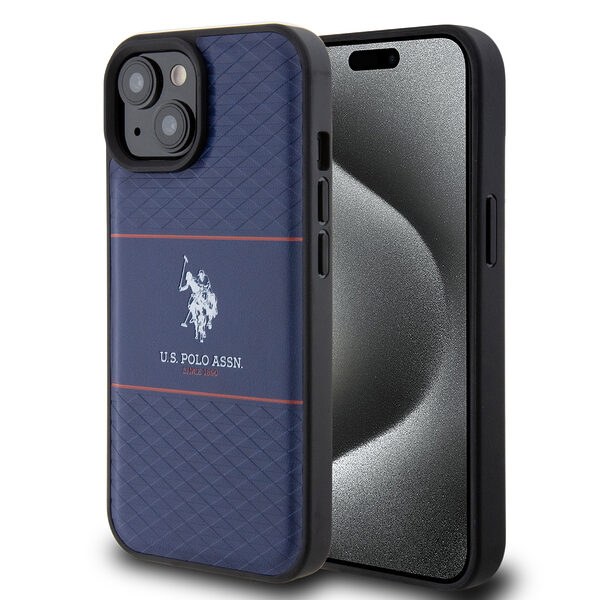 U.S. Polo Assn. HC PU Pattern Stripe – Θήκη προστασίας από σιλικόνη iPhone 15 (Navy – USHCP15SPTRV) - Image 1
