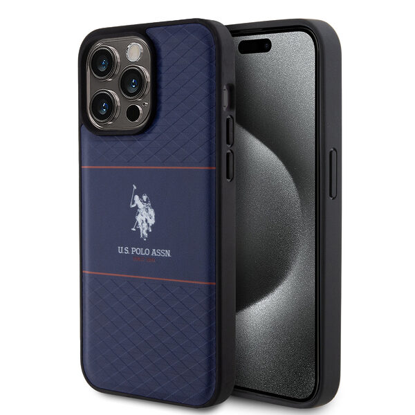 U.S. Polo Assn. HC PU Pattern Stripe – Θήκη προστασίας από σιλικόνη iPhone 15 Pro Max (Navy – USHCP15XPTRV) - Image 1