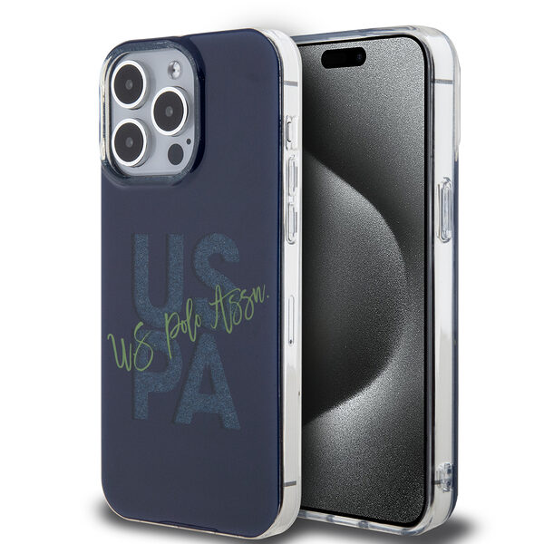 U.S. Polo Assn. Hard Case IML Glitter Script – Θήκη προστασίας από σιλικόνη iPhone 15 Pro Max (Navy – USHCP15XUGLV) - Image 1