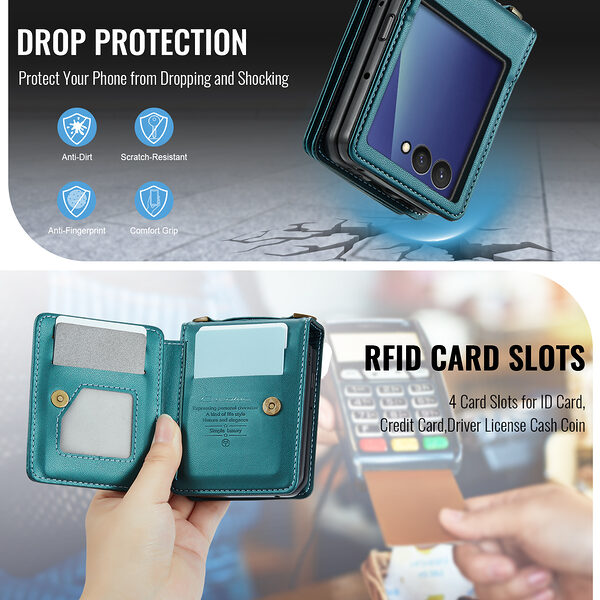 Θήκη Samsung Galaxy Z Flip7 5G CASEME C22 Series Πορτοφόλι με λουράκι, υποδοχές καρτών και μαγνητικό κούμπωμα από συνθετικό δέρμα και TPU πράσινο - Image 5
