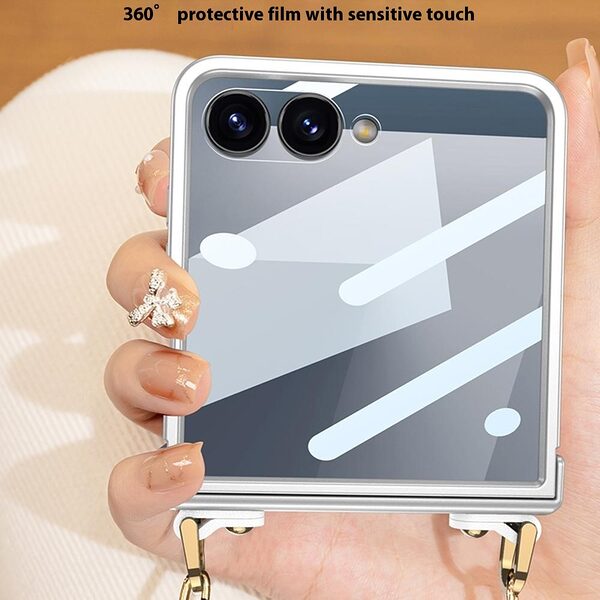 Θήκη Samsung Galaxy Z Flip7 5G GKK Full Premium Protection με προστασία οθόνης Tempered Glass και κορδονάκι για το λαιμό από σκληρό πλαστικό ροζ - Image 5