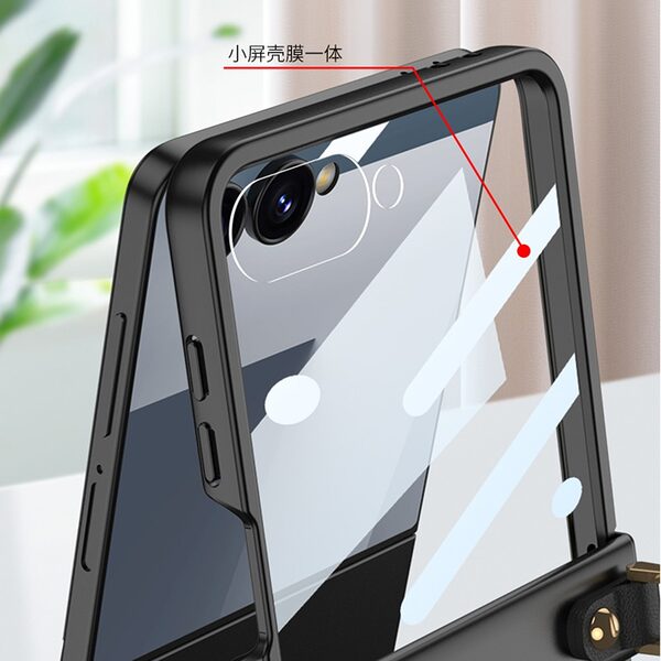 Θήκη Samsung Galaxy Z Flip7 5G GKK Full Premium Protection με προστασία οθόνης Tempered Glass και κορδονάκι για το χέρι από σκληρό πλαστικό ροζ - Image 4