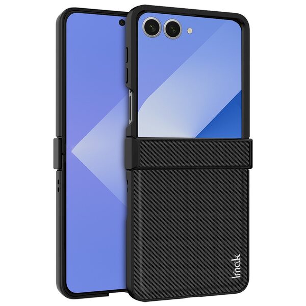 Θήκη Samsung Galaxy Z Flip7 5G IMAK Ruiyi Series με υφή Carbon Fiber από συνθετικό δέρμα και σκληρό πλαστικό μαύρο