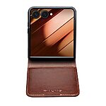 Θήκη Samsung Galaxy Z Flip7 5G QIALINO book v3 με μαγνητικό κούμπωμα από Premium αυθεντικό δέρμα Genuine Cowhide καφέ - Image 4
