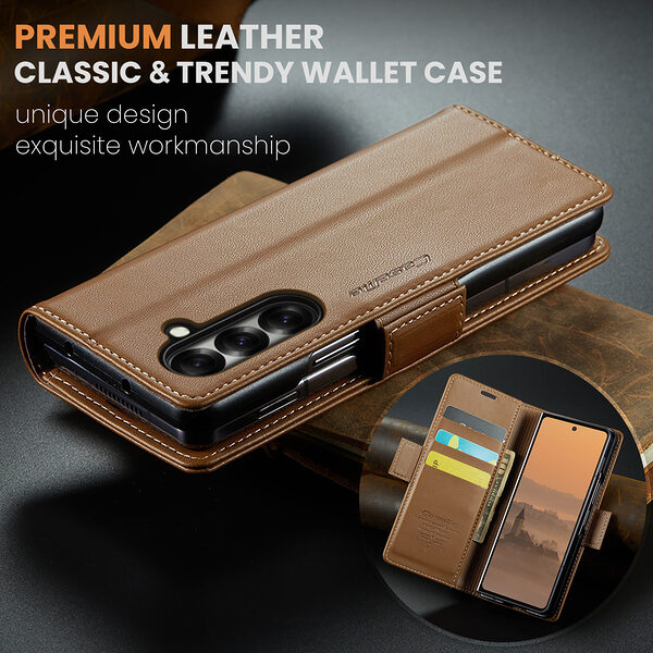 Θήκη Samsung Galaxy Z Fold7 5G CASEME 023 Series Πορτοφόλι με βάση στήριξης, υποδοχές καρτών και μαγνητικό κούμπωμα από συνθετικό δέρμα και TPU καφέ - Image 4