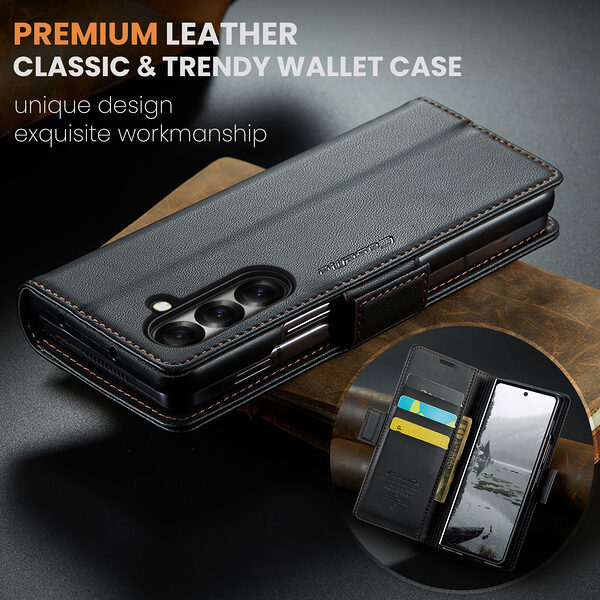 Θήκη Samsung Galaxy Z Fold7 5G CASEME 023 Series Πορτοφόλι με βάση στήριξης, υποδοχές καρτών και μαγνητικό κούμπωμα από συνθετικό δέρμα και TPU μαύρο - Image 4