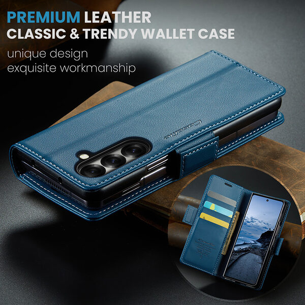 Θήκη Samsung Galaxy Z Fold7 5G CASEME 023 Series Πορτοφόλι με βάση στήριξης, υποδοχές καρτών και μαγνητικό κούμπωμα από συνθετικό δέρμα και TPU μπλε - Image 4