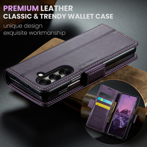 Θήκη Samsung Galaxy Z Fold7 5G CASEME 023 Series Πορτοφόλι με βάση στήριξης, υποδοχές καρτών και μαγνητικό κούμπωμα από συνθετικό δέρμα και TPU μωβ - Image 4