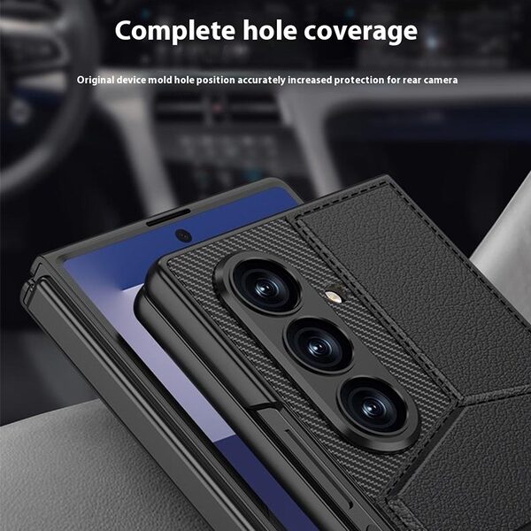 Θήκη Samsung Galaxy Z Fold7 5G GKK Premium Προστασία V2 carbon fiber texture με ενσωματωμένο σταντ και θωρακισμένο PC υλικό μαύρο - Image 4