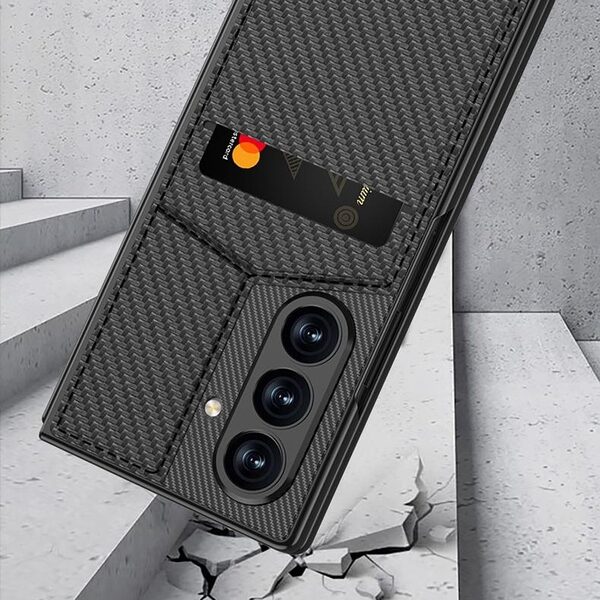 Θήκη Samsung Galaxy Z Fold7 5G GKK Premium Προστασία V2 carbon fiber texture με ενσωματωμένο σταντ και θωρακισμένο PC υλικό μαύρο - Image 5