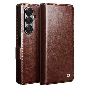 Θήκη Samsung Galaxy Z Fold7 5G QIALINO book v4 με μαγνητικό κούμπωμα από Premium αυθεντικό δέρμα Genuine Cowhide καφέ