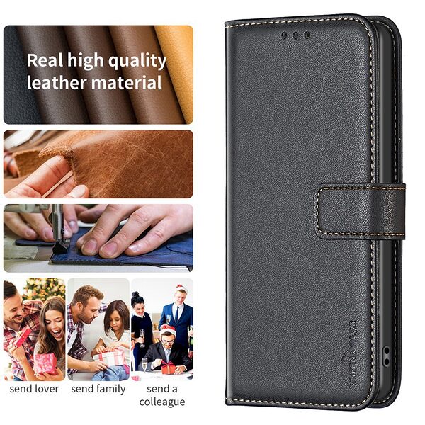 Θήκη Xiaomi Poco F7 5G BINFEN COLOR Leather Wallet series 12 με βάση στήριξης, υποδοχές καρτών και μαγνητικό κούμπωμα μαύρο - Image 4
