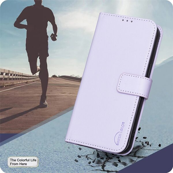 Θήκη Xiaomi Poco F7 5G BINFEN COLOR Leather Wallet series 12 με βάση στήριξης, υποδοχές καρτών και μαγνητικό κούμπωμα μωβ - Image 5