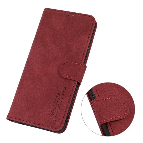 Θήκη Xiaomi Poco F7 5G KHAZNEH Litchi Skin Texture Leather με βάση στήριξης, υποδοχές καρτών και μαγνητικό κούμπωμα κόκκινο - Image 4