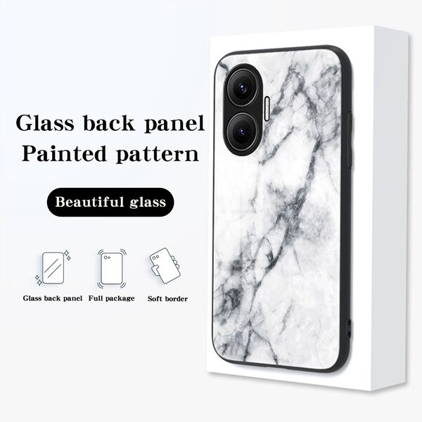 Θήκη Xiaomi Poco F7 5G OEM σχέδιο Marble με Πλάτη Tempered Glass TPU λευκό - Image 5